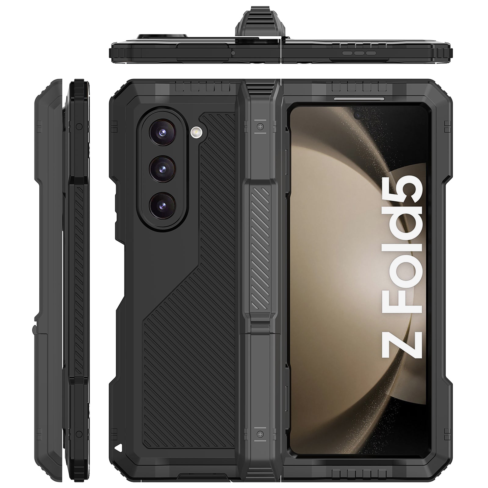 For Samsung Galaxy Z Fold5 5G Aluminium Alloy Silicone Phone Kickstand Case Shockproof Protective Cover with PET Screen Protector For Samsung Galaxy Z Fold5 5G Aluminium Alloy Silicone Phone Kickstand Case Shockproof Protective Cover with PET Screen Protector